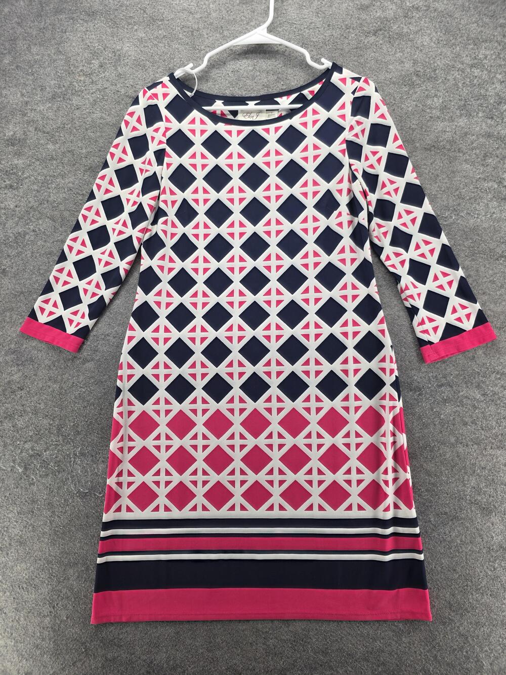 Eliza J Dress Womens 6 Multicolor Boat Neck Shift Midi Polyester Spandex Stretch